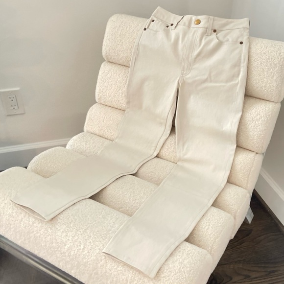 Polo Ralph Lauren Lambskin Trousers White Cream Leather Slim Fit Straight Leg 2 - Picture 4 of 7